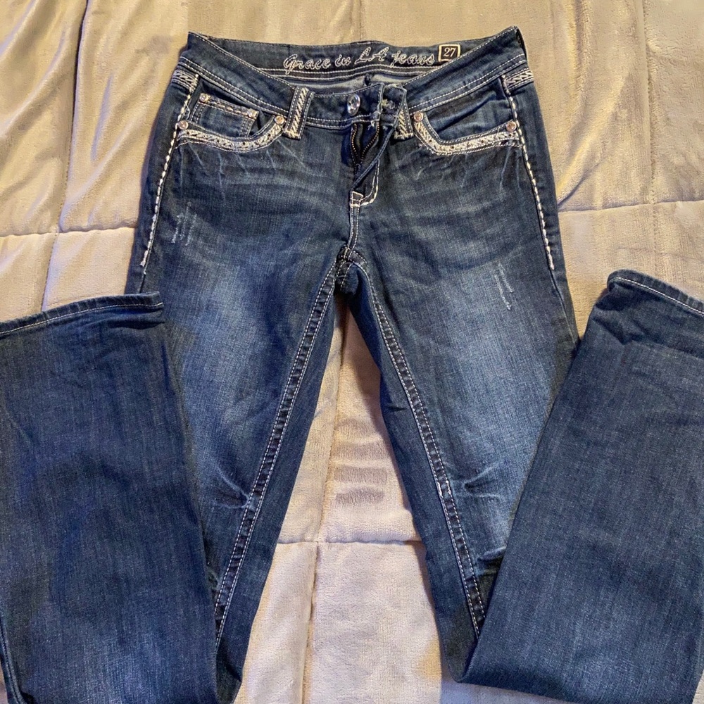 Grace in LA embellished boot cut jeans